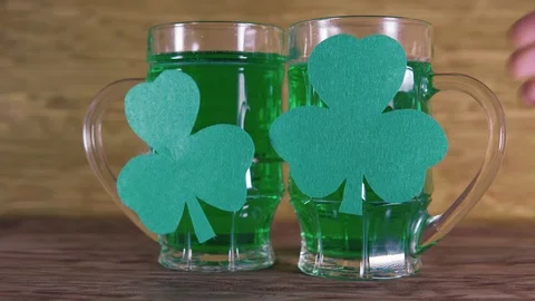 St. Patrick's Day. Green Beer And Clover. Stock Footage 86533663