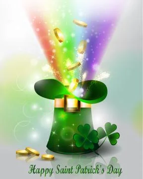 St Patricks day green hat  with rainbow Stock Illustration