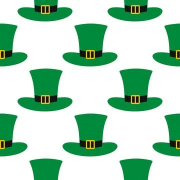 St. Patricks day green hat seamless pattern background.  Saint Patricks bac.. Stock Illustration