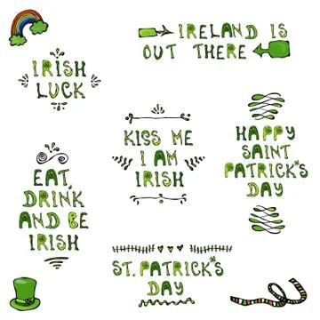 St. Patrick's Day Hand Drawing Lettering Collectoin Stock Illustration