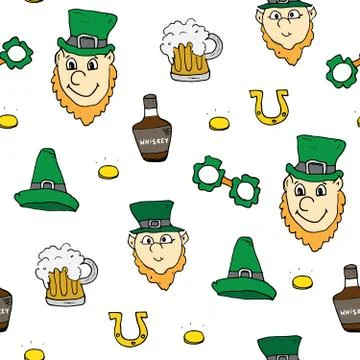 St Patrick's Day hand drawn doodle Seamless pattern, vector illustration back Illustrazione stock