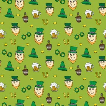 St Patrick's Day hand drawn doodle Seamless pattern, vector illustration back Stock Illustration