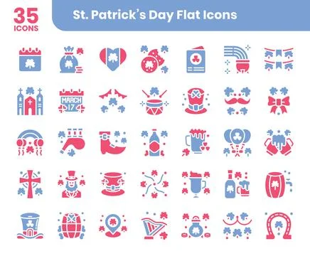 St Patrick's Day icons bundle. Flat two color icon style. Stock Illustration