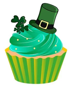 St. Patrick's Day Irish Hat on Cupcake and Clover Stock Illustration