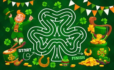 St patrick's day labyrinth maze game worksheet Stock Illustration