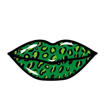 St Patricks Day leopard lips. Green lipstick kiss. Vector template for Saint  Illustrazione stock