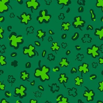 St. Patricks Day leopard seamless pattern made of shamrock or clover leaves.. Stock Illustration