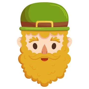 St. Patricks Day Leprechaun character face with red beard in green hat. Stock Illustration