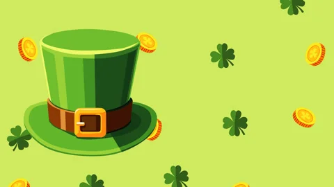 St Patricks Day Leprechaun Hat with Gold Coins and Shamrocks 스톡 동영상 331937816