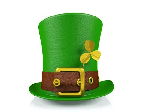 St. Patrick's Day Leprechaun Hat with Clover Isolated, 3D Rendering Stock Illustration
