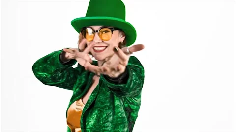 St. Patricks Day leprechaun model woman. Portrait of woman on Patricks Day .. Stock Footage 231570033