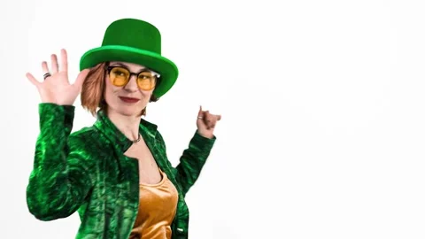 St. Patricks Day leprechaun model woman. Portrait of woman on Patricks Day Stock Footage 231570127