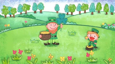 St Patricks Day oil pastel crayon doodle hand drawn illustration Stock Illustration
