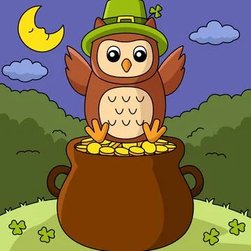 St. Patricks Day Owl Cartoon Vector Colored Stock Illustration