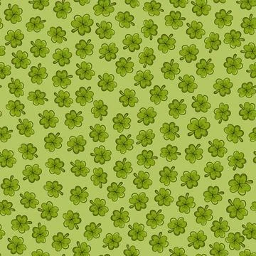 St Patricks Day pattern with clover and shamrocks in cartoon style on green.. Stock Illustration