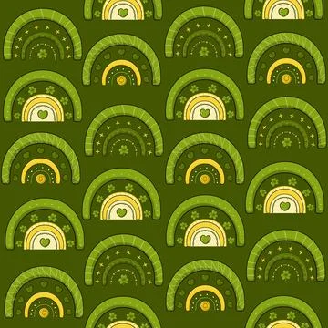 St Patricks Day pattern with green boho style rainbows for greeting card desi Illustrazione stock