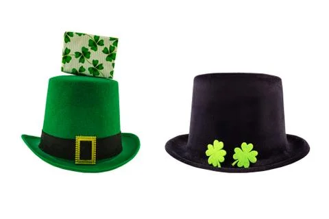 St. Patrick's Day pattern of a pair of hats black and green decorated with cl 스톡 사진
