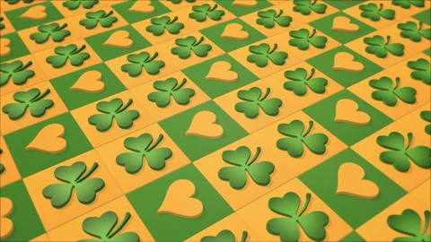 St. Patrick's Day pattern with shamrocks and hearts Stock Footage 264967948