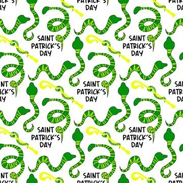St. patrick's day pattern. Snakes are a symbol for Patrick's Day. Staff wit.. Illustrazione stock