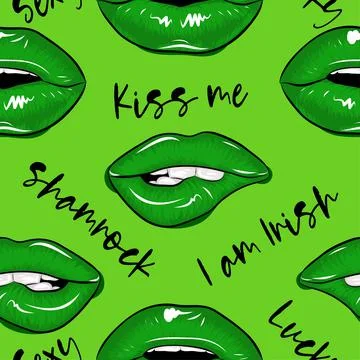 St Patrick's Day patterni with sexy green lips. Stock Illustration