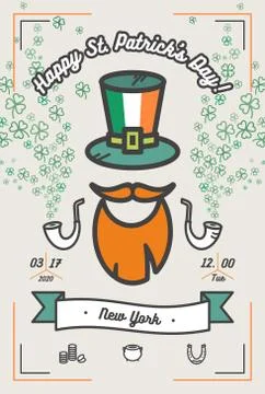 St Patricks day poster. Flat vector green orange poster Happy Saint Patricks  Stock Illustration