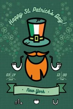 St Patricks day poster. Flat vector green orange poster Happy Saint Patricks  Stock Illustration