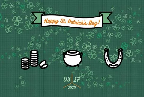 St Patricks day poster. Flat vector green orange poster Happy Saint Patricks  Stock Illustration