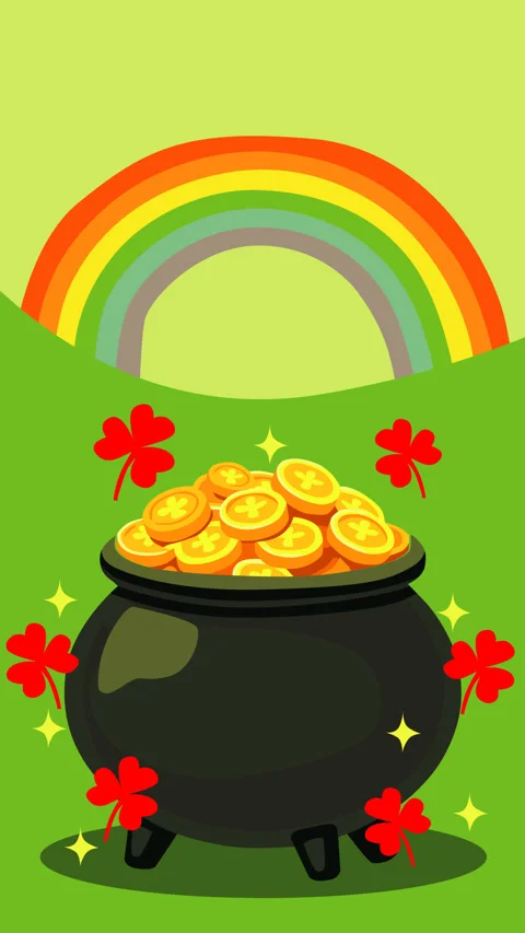 St Patricks Day Pot of Gold with Rainbow and Shamrocks 2 库存影片 331937868