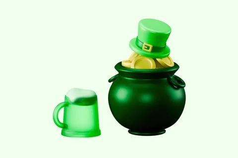 St. Patricks Day pot of gold and beer mug. Stock Illustration