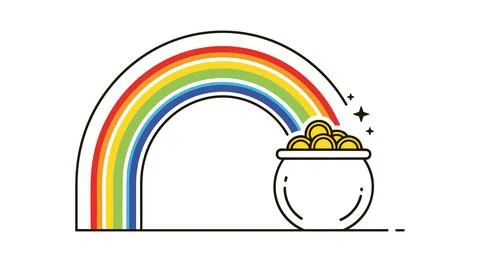 St Patrick's Day rainbow with pot of gold at the end vector illustration flat Stock Illustration