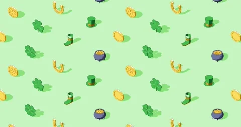 St. Patrick's Day seamless loop animation on light green background Stock Footage 327642151