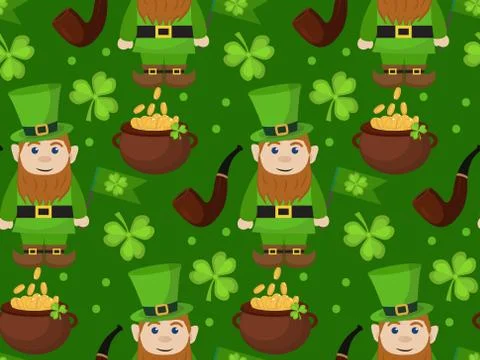 St. Patricks Day seamless pattern. Endless background texture. Vector illus.. Stock Illustration