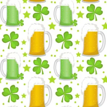 St. Patricks Day seamless pattern with beer and clover. Endless backdrop te.. Stock Illustration