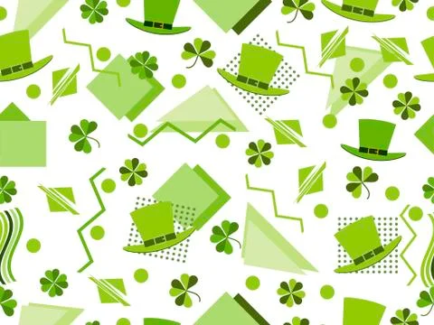 St. Patrick's Day seamless pattern with clover and leprechaun hat Stock Illustration
