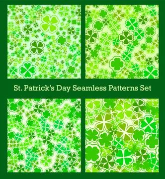 St Patricks Day seamless pattern set. Traditional shamrock lucky symbol. Stock Illustration