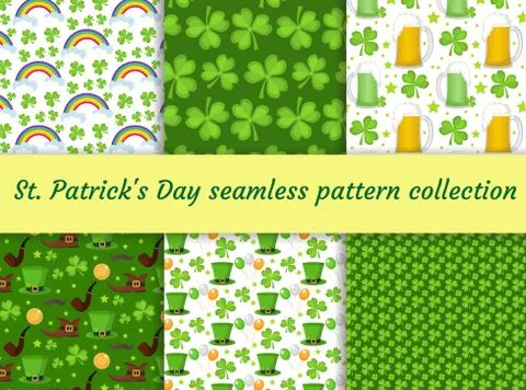 St. Patricks Day seamless pattern collection with beer and clover. Endless .. Stock Illustration