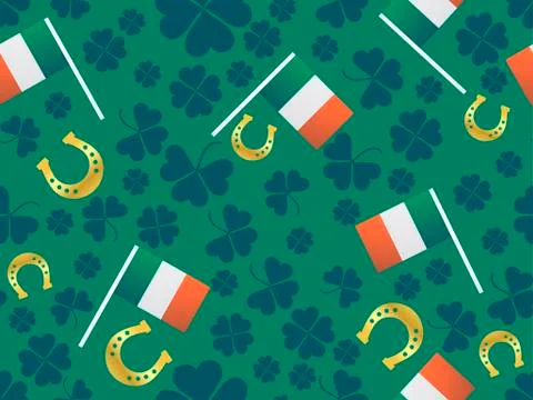 St. Patrick's Day seamless pattern, Irish holiday. Festive background with cl Stock Illustration