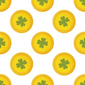 St. patrick's day seamless pattern, clover and gold coins. vector illustratio Stock Illustration