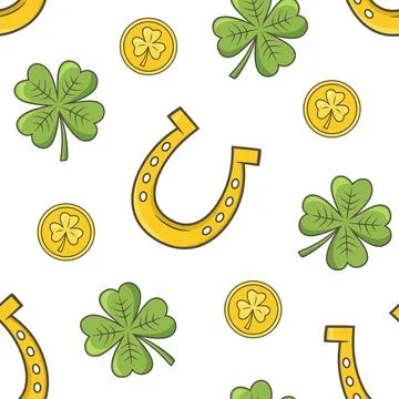 St. Patrick's Day seamless pattern with horseshoe and clover leaf Stock Illustration
