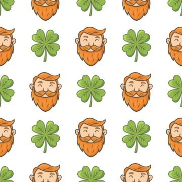 St. Patrick's Day seamless pattern with leprechaun and clover leaf Illustrazione stock