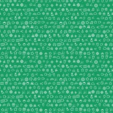 St. Patrick's Day seamless pattern, white line icons on green background Illustrazione stock
