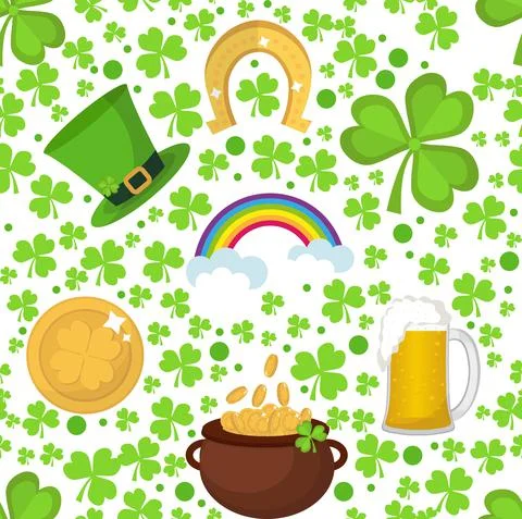 St. Patricks Day seamless prattern background with clover, shamrock and Stock Illustration