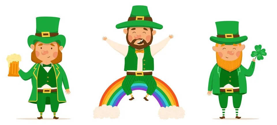 St. Patrick's Day set of different characters of leprechauns in different sui Stock Illustration