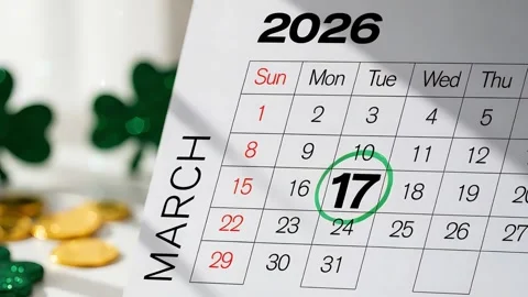St. Patrick’s Day Theme with Calendar and Green Circle Around Seventeen Stock Footage 322915822