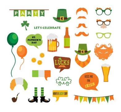 St. Patricks Day vector design elements set. icons and photo booth props Stock Illustration