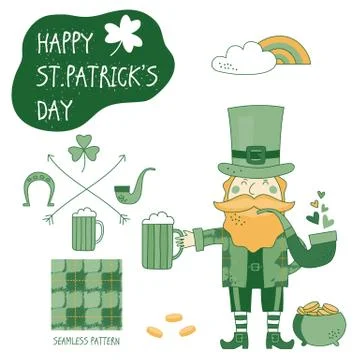 St. Patrick's Day vector design elements set 스톡 일러스트