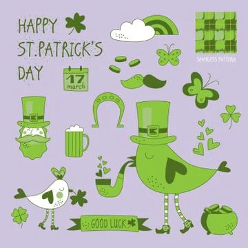 St. Patrick's Day vector design elements set 스톡 일러스트