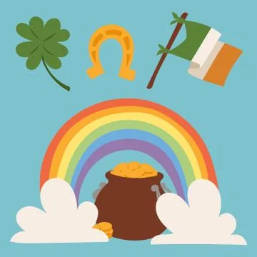 St. Patricks Day vector icons and leprechaun cartoon style symbols irish Stock Illustration