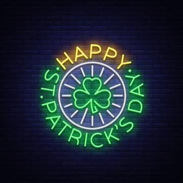 St Patricks Day Vector. Neon sign, logo, invitation symbol, greeting card Stock Illustration