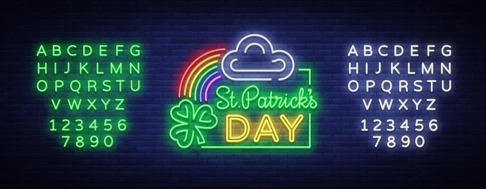 St Patricks Day Vector. Neon sign, logo, invitation symbol, greeting card Stock Illustration
